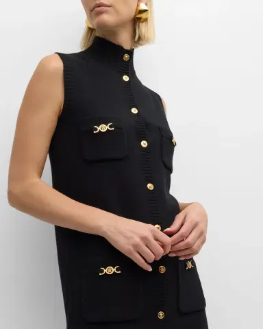 Versace Button-Front Knit Medusa Mini Dress | Thumbnail 6 Versace Button-Front Knit Medusa Mini Dress | Thumbnail 6