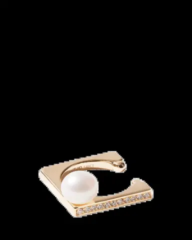 Mizuki 14K Yellow Gold 1 Row Diamond Cube Ear Cuff with Pearl, Single | Thumbnail 2 Mizuki 14K Yellow Gold 1 Row Diamond Cube Ear Cuff with Pearl, Single | Thumbnail 2