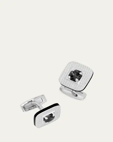 Tateossian Men's Refratto Cufflinks with Black Spinel In Rhodium-Plated Silver | Thumbnail 2 Tateossian Men's Refratto Cufflinks with Black Spinel In Rhodium-Plated Silver | Thumbnail 2