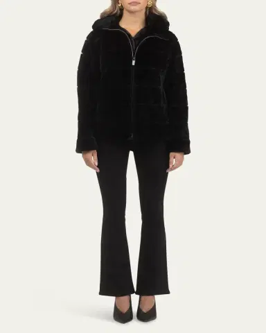 Gorski Horizontal Curly Shearling Lamb Zip Hooded Jacket | Thumbnail 2 Gorski Horizontal Curly Shearling Lamb Zip Hooded Jacket | Thumbnail 2