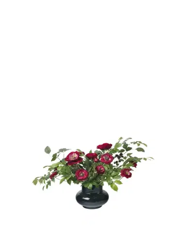 Diane James Blackberry Branches, Ranunculus, and Leaves 24" Faux Floral Arrangement in Black Glass Vase | Thumbnail 1 Diane James Blackberry Branches, Ranunculus, and Leaves 24" Faux Floral Arrangement in Black Glass Vase | Thumbnail 1