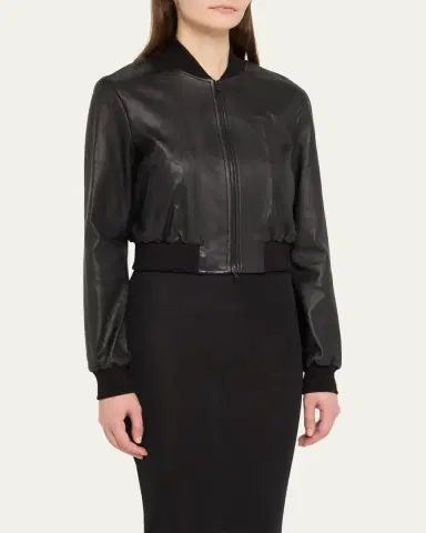 SUSAN BENDER Stretch Lambskin Leather Bomber Jacket | Thumbnail 4 SUSAN BENDER Stretch Lambskin Leather Bomber Jacket | Thumbnail 4