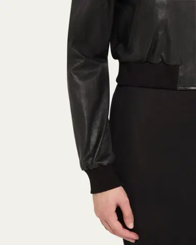 SUSAN BENDER Stretch Lambskin Leather Bomber Jacket | Thumbnail 5 SUSAN BENDER Stretch Lambskin Leather Bomber Jacket | Thumbnail 5