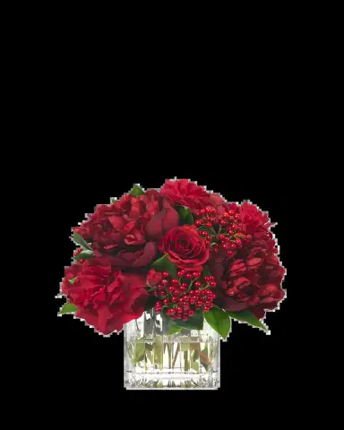 Diane James Red Peonies, Roses, and Berries 12" Faux Floral Arrangement in Glass Cube | Thumbnail 2 Diane James Red Peonies, Roses, and Berries 12" Faux Floral Arrangement in Glass Cube | Thumbnail 2