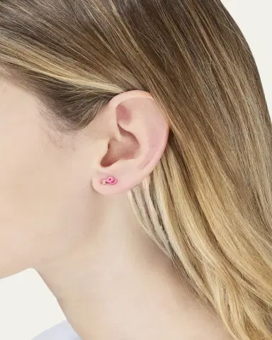 Bea Bongiasca 9K Yellow Gold and Pink Enameled Sterling Silver Diamond Mini Loop Earring, Single | Thumbnail 2 Bea Bongiasca 9K Yellow Gold and Pink Enameled Sterling Silver Diamond Mini Loop Earring, Single | Thumbnail 2