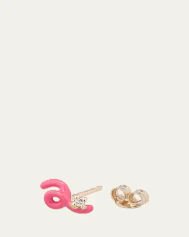 Bea Bongiasca 9K Yellow Gold and Pink Enameled Sterling Silver Diamond Mini Loop Earring, Single | Thumbnail 3 Bea Bongiasca 9K Yellow Gold and Pink Enameled Sterling Silver Diamond Mini Loop Earring, Single | Thumbnail 3