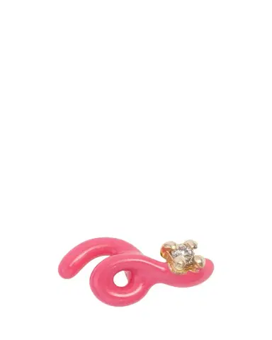 Bea Bongiasca 9K Yellow Gold and Pink Enameled Sterling Silver Diamond Mini Loop Earring, Single | Thumbnail 1 Bea Bongiasca 9K Yellow Gold and Pink Enameled Sterling Silver Diamond Mini Loop Earring, Single | Thumbnail 1