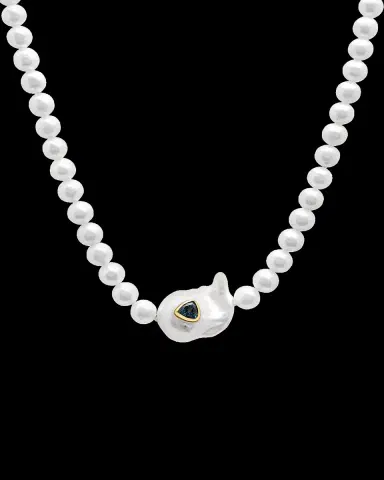 Paige Novick Sweet Tart Baroque Pearl Choker Necklace with Blue Topaz Trillion Inset | Thumbnail 2 Paige Novick Sweet Tart Baroque Pearl Choker Necklace with Blue Topaz Trillion Inset | Thumbnail 2