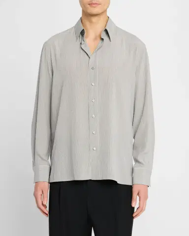 Saint Laurent Men's Micro-Striped Silk Sport Shirt | Thumbnail 3 Saint Laurent Men's Micro-Striped Silk Sport Shirt | Thumbnail 3