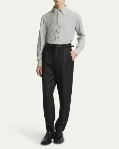 Saint Laurent Men's Micro-Striped Silk Sport Shirt | Thumbnail 6 Saint Laurent Men's Micro-Striped Silk Sport Shirt | Thumbnail 6