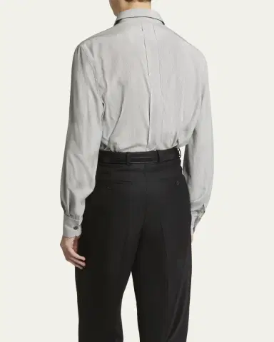 Saint Laurent Men's Micro-Striped Silk Sport Shirt | Thumbnail 7 Saint Laurent Men's Micro-Striped Silk Sport Shirt | Thumbnail 7
