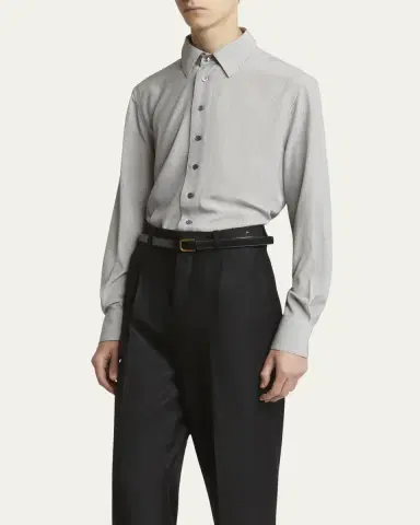 Saint Laurent Men's Micro-Striped Silk Sport Shirt | Thumbnail 8 Saint Laurent Men's Micro-Striped Silk Sport Shirt | Thumbnail 8