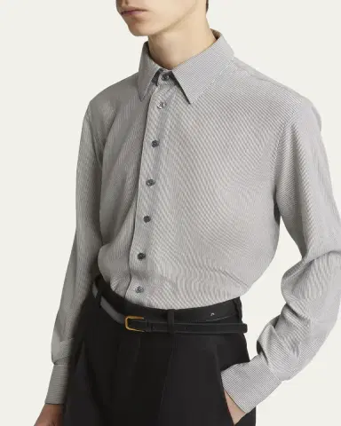 Saint Laurent Men's Micro-Striped Silk Sport Shirt | Thumbnail 9 Saint Laurent Men's Micro-Striped Silk Sport Shirt | Thumbnail 9