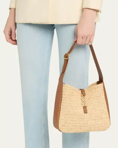 Saint Laurent Le 5 A 7 Small Shoulder Bag in Raffia and Leather | Thumbnail 2 Saint Laurent Le 5 A 7 Small Shoulder Bag in Raffia and Leather | Thumbnail 2