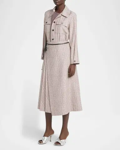 Bottega Veneta Check Pleated Midi Wrap Skirt | Thumbnail 3 Bottega Veneta Check Pleated Midi Wrap Skirt | Thumbnail 3