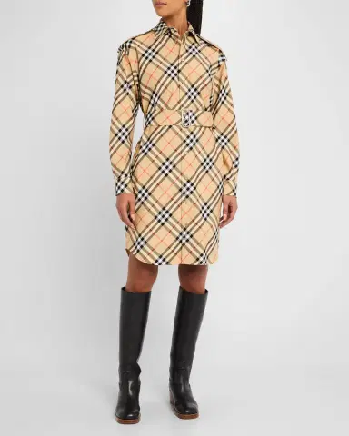 Burberry Check Belted Long-Sleeve Shirtdress | Thumbnail 3 Burberry Check Belted Long-Sleeve Shirtdress | Thumbnail 3