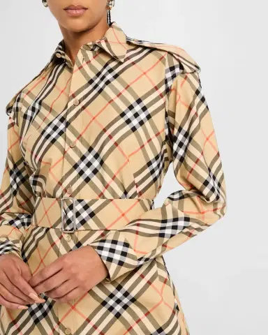 Burberry Check Belted Long-Sleeve Shirtdress | Thumbnail 4 Burberry Check Belted Long-Sleeve Shirtdress | Thumbnail 4