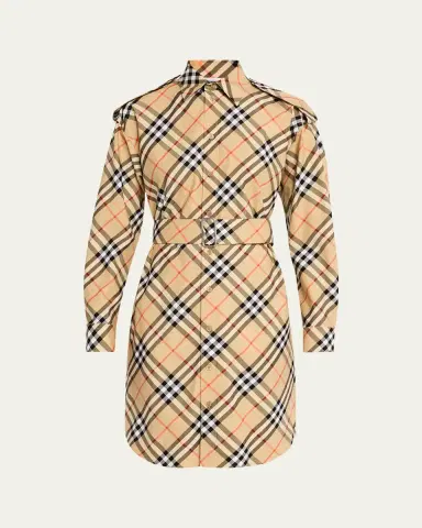 Burberry Check Belted Long-Sleeve Shirtdress | Thumbnail 5 Burberry Check Belted Long-Sleeve Shirtdress | Thumbnail 5