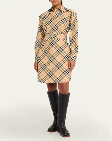 Burberry Check Belted Long-Sleeve Shirtdress | Thumbnail 6 Burberry Check Belted Long-Sleeve Shirtdress | Thumbnail 6
