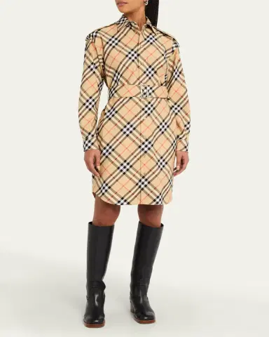 Burberry Check Belted Long-Sleeve Shirtdress | Thumbnail 8 Burberry Check Belted Long-Sleeve Shirtdress | Thumbnail 8