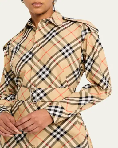 Burberry Check Belted Long-Sleeve Shirtdress | Thumbnail 9 Burberry Check Belted Long-Sleeve Shirtdress | Thumbnail 9
