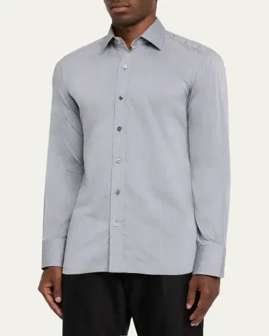Tom Ford Men's Cotton Chambray Slim-Fit Dress Shirt | Thumbnail 4 Tom Ford Men's Cotton Chambray Slim-Fit Dress Shirt | Thumbnail 4
