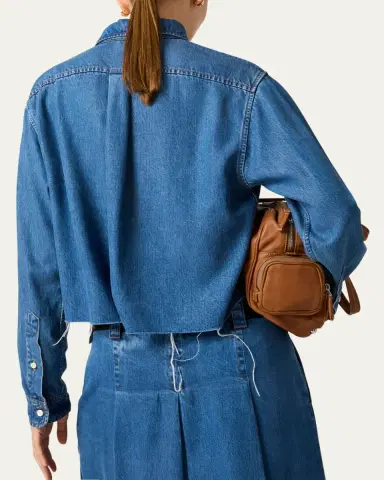 Miu Miu Denim Cropped Collared Button Down Shirt | Thumbnail 3 Miu Miu Denim Cropped Collared Button Down Shirt | Thumbnail 3