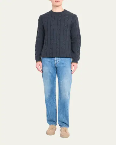 Bergdorf Goodman Men's Cashmere Cable Crewneck Sweater | Thumbnail 2 Bergdorf Goodman Men's Cashmere Cable Crewneck Sweater | Thumbnail 2