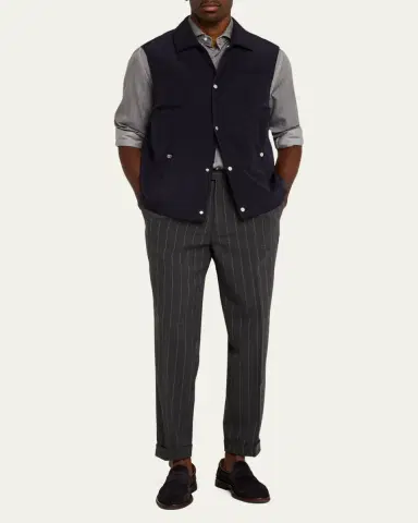 Brunello Cucinelli Men's Water Resistant Snap-Front Vest | Thumbnail 6 Brunello Cucinelli Men's Water Resistant Snap-Front Vest | Thumbnail 6