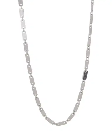 SIDNEY GARBER Men's 18K White Gold Flat Link Tab Chain Necklace with Black Diamond Pave | Thumbnail 1 SIDNEY GARBER Men's 18K White Gold Flat Link Tab Chain Necklace with Black Diamond Pave | Thumbnail 1