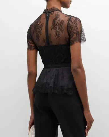 Simkhai Kehlani Sheer Lace Short-Sleeve Peplum Bustier Top | Thumbnail 2 Simkhai Kehlani Sheer Lace Short-Sleeve Peplum Bustier Top | Thumbnail 2