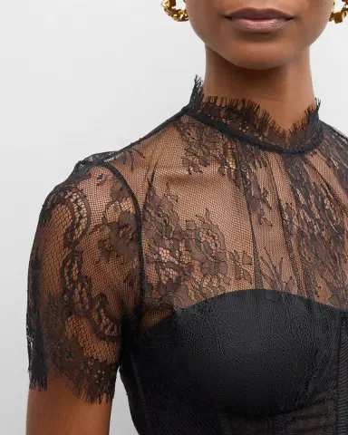 Simkhai Kehlani Sheer Lace Short-Sleeve Peplum Bustier Top | Thumbnail 4 Simkhai Kehlani Sheer Lace Short-Sleeve Peplum Bustier Top | Thumbnail 4