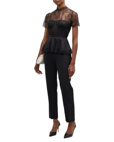Simkhai Kehlani Sheer Lace Short-Sleeve Peplum Bustier Top | Thumbnail 1 Simkhai Kehlani Sheer Lace Short-Sleeve Peplum Bustier Top | Thumbnail 1