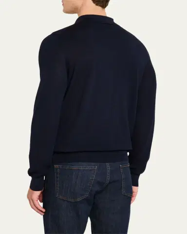 Ralph Lauren Purple Label Men's Silk-Cotton Polo Shirt | Thumbnail 3 Ralph Lauren Purple Label Men's Silk-Cotton Polo Shirt | Thumbnail 3