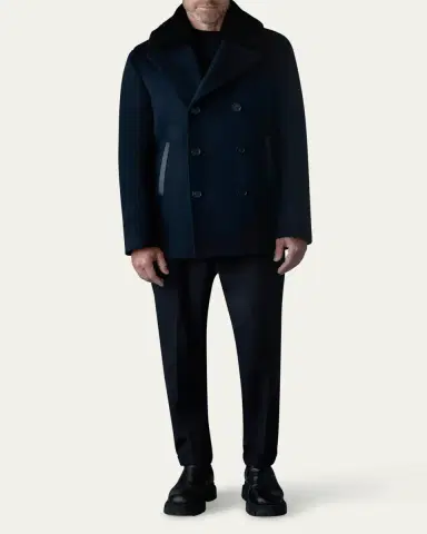Mackage Men's Cole Wool Peacoat with Shearling Collar | Thumbnail 2 Mackage Men's Cole Wool Peacoat with Shearling Collar | Thumbnail 2
