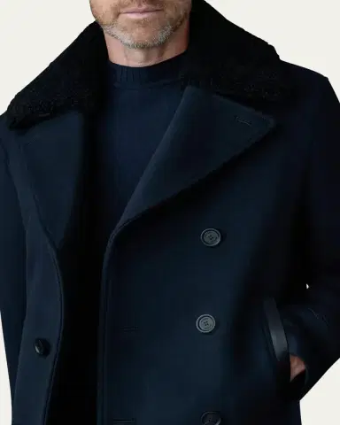 Mackage Men's Cole Wool Peacoat with Shearling Collar | Thumbnail 5 Mackage Men's Cole Wool Peacoat with Shearling Collar | Thumbnail 5