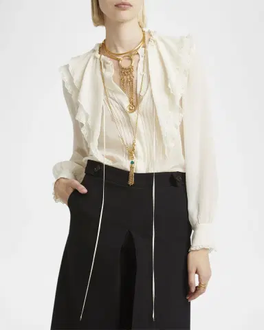 Chloé Ruffle Button-Down Silk Top | Thumbnail 4 Chloé Ruffle Button-Down Silk Top | Thumbnail 4
