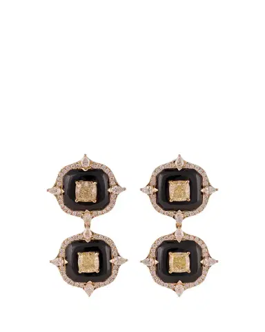 Gyan Jaipur 18K Yellow Gold Diamond and Onyx Earrings, One-Of-A-Kind | Thumbnail 1 Gyan Jaipur 18K Yellow Gold Diamond and Onyx Earrings, One-Of-A-Kind | Thumbnail 1