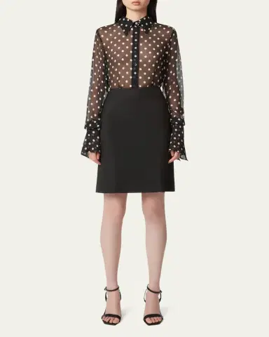 Nina Ricci Chiffon Polka Dot Bell Cuff Blouse | Thumbnail 2 Nina Ricci Chiffon Polka Dot Bell Cuff Blouse | Thumbnail 2
