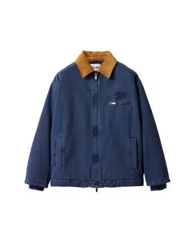Miu Miu Cotton Trucker Jacket with Corduroy Collar | Thumbnail 1 Miu Miu Cotton Trucker Jacket with Corduroy Collar | Thumbnail 1