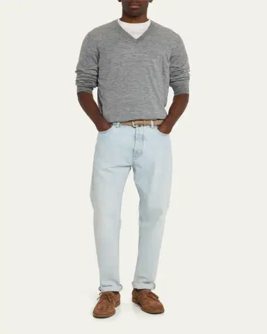 Brunello Cucinelli Men's Cashmere-Blend V-Neck Sweater | Thumbnail 2 Brunello Cucinelli Men's Cashmere-Blend V-Neck Sweater | Thumbnail 2