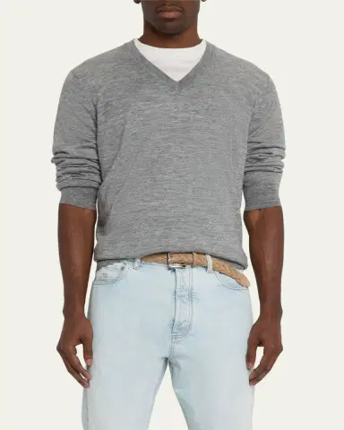 Brunello Cucinelli Men's Cashmere-Blend V-Neck Sweater | Thumbnail 4 Brunello Cucinelli Men's Cashmere-Blend V-Neck Sweater | Thumbnail 4