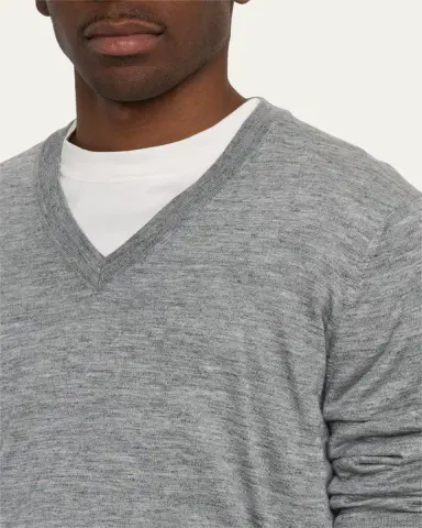 Brunello Cucinelli Men's Cashmere-Blend V-Neck Sweater | Thumbnail 5 Brunello Cucinelli Men's Cashmere-Blend V-Neck Sweater | Thumbnail 5
