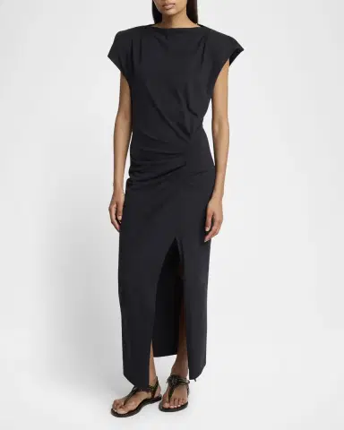 Isabel Marant Nadela Ruched Slit Cotton Maxi Dress | Thumbnail 3 Isabel Marant Nadela Ruched Slit Cotton Maxi Dress | Thumbnail 3