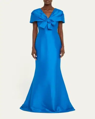 Badgley Mischka Collection Bow-Front Shawl Trumpet Gown | Thumbnail 2 Badgley Mischka Collection Bow-Front Shawl Trumpet Gown | Thumbnail 2