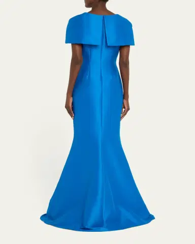 Badgley Mischka Collection Bow-Front Shawl Trumpet Gown | Thumbnail 3 Badgley Mischka Collection Bow-Front Shawl Trumpet Gown | Thumbnail 3
