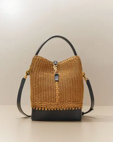Saint Laurent Le 37 YSL Bucket Bag in Raffia and Leather | Thumbnail 4 Saint Laurent Le 37 YSL Bucket Bag in Raffia and Leather | Thumbnail 4