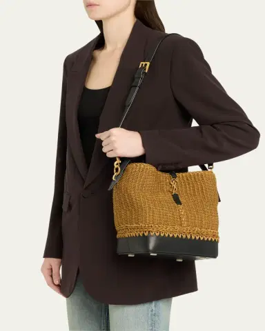 Saint Laurent Le 37 YSL Bucket Bag in Raffia and Leather | Thumbnail 8 Saint Laurent Le 37 YSL Bucket Bag in Raffia and Leather | Thumbnail 8