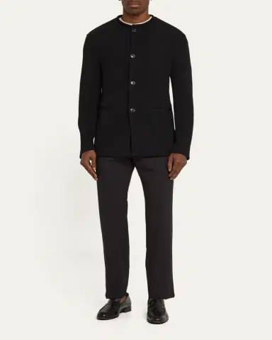 Giorgio Armani Men's Textured Band-Collar Blazer | Thumbnail 2 Giorgio Armani Men's Textured Band-Collar Blazer | Thumbnail 2