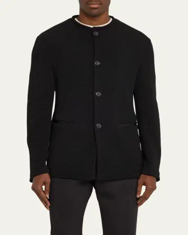 Giorgio Armani Men's Textured Band-Collar Blazer | Thumbnail 4 Giorgio Armani Men's Textured Band-Collar Blazer | Thumbnail 4